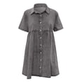 thumbnail image 4 of ZHOGXU Womens Denim Dress Short Sleeve Lapel Buttons Comfortable Stylish Shirt Dresses With Pockets For Casual Daily Wear,Grey,Xxl, 4 of 5