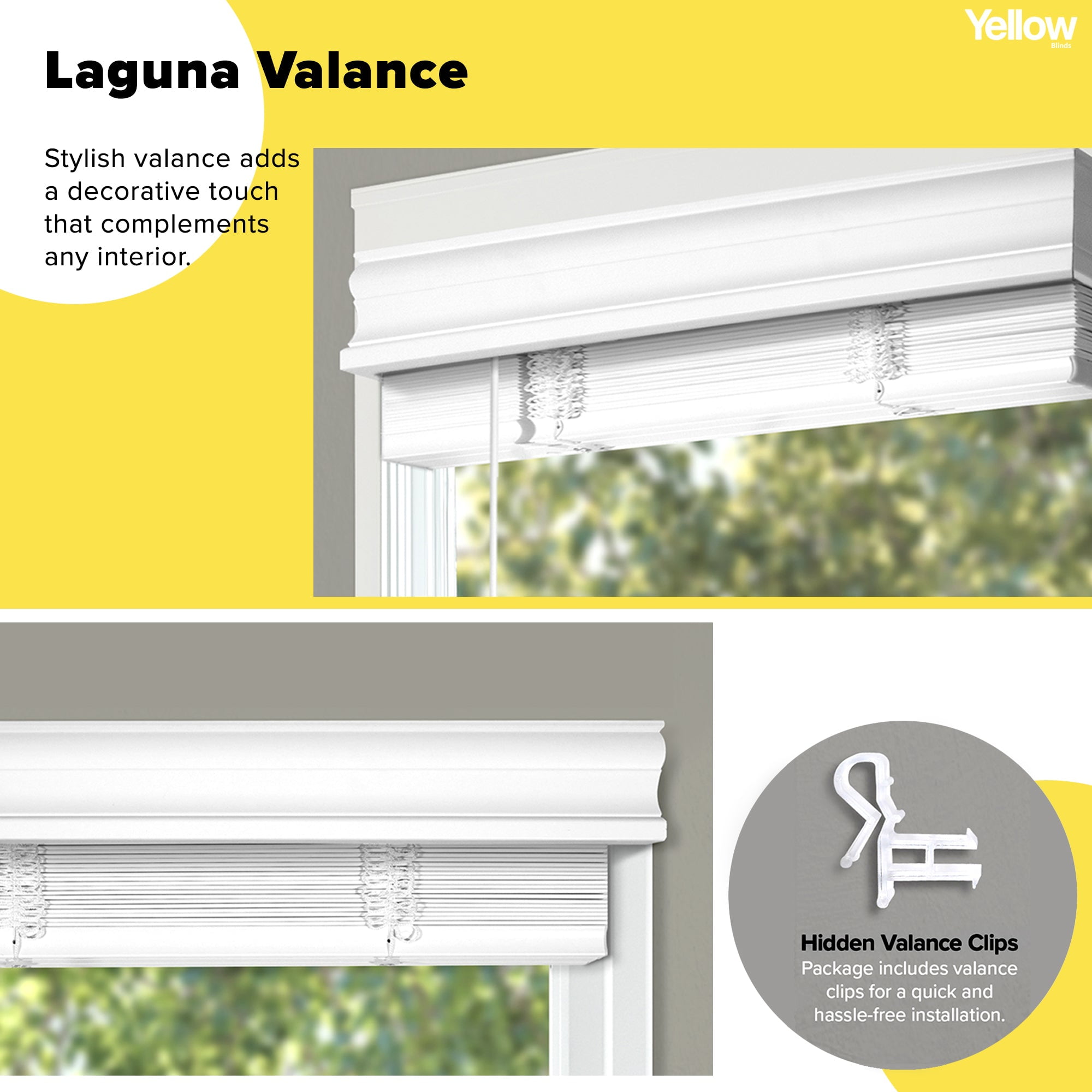 Yellow Blinds Cordless Blackout 2" Inch Faux Wood Blinds with Laguna Valance | No-Hole Slats Design | Moisture-Resistant | Room Darkening | 65.75" W x 48" L