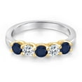 thumbnail image 3 of Gem Stone King 925 Silver and 10K Yellow Gold Blue Sapphire and White Topaz Wedding-Bands Ring for Women | 1.09 Cttw | Round 3.5MM | Gemstone September Birthstone | Size 7, 3 of 6