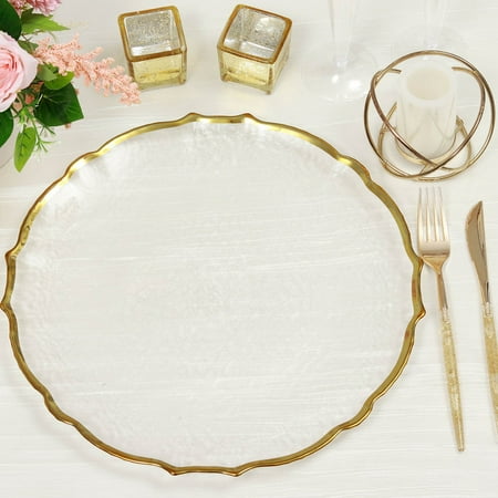 8 Pack | 13" Gold Sunflower Scalloped Rim Clear Glass Charger Plates ...