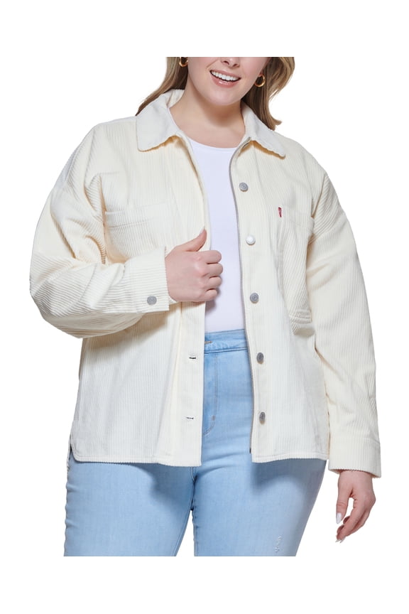 Trendy Plus Size Corduroy Cotton Shacket Cream 4X