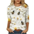 thumbnail image 2 of LYEAA Women 3/4 Sleeve Casual Bee Print Blouse Round Neck Pullover Tops for Spring Summer Lightweight Breathable Festival Outfit Yellow XXXL, 2 of 5