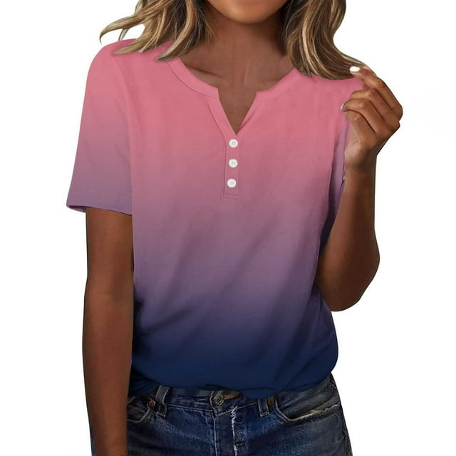 Tops de Manga Corta de las Mujeres Impreso Cuello en V, Suelto Casual Top para el Hogar Y las Actividades Diarias