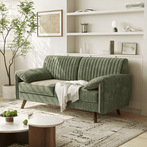 64.5"W Chenille Loveseat Sofa Couch with Padded Arms for Living Room, Bedroom, Apartment and Small Space, Green