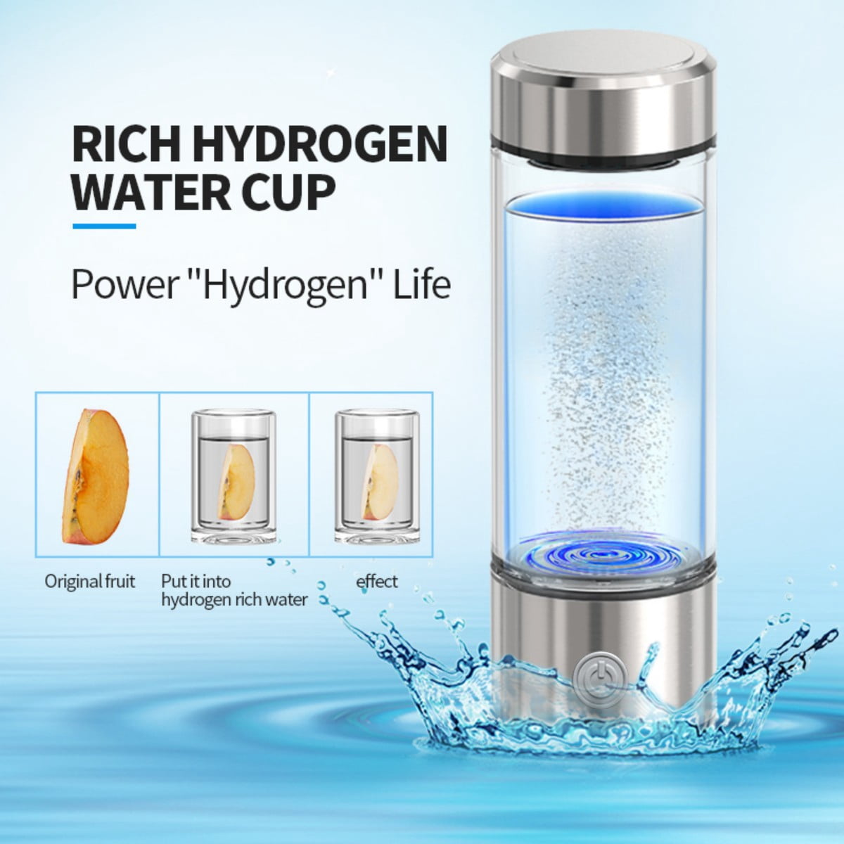 Portable Hydrogen Water Bottle Generator - 420ml SPE/PEM Technology, USB Rechargeable, Alkaline Hydrogen-Rich Water for Health, Travel, Gym & Office Use