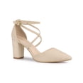 thumbnail image 1 of BLISSFUL STEP Escarpins à Talons Blocs à Bride Croisée à Bout Pointu pour Femmes Beige 9, 1 of 7