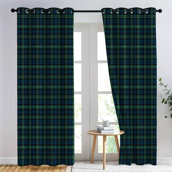 Home Decor Indoor Window Curtains,Blue Black Green Buffalo Plaid Lightweight Set with Grommet Top, Blackout Curtains for Bedroom Living Room or Dining Room, 2 Panels-52"W x 72"L (Pack of 2)