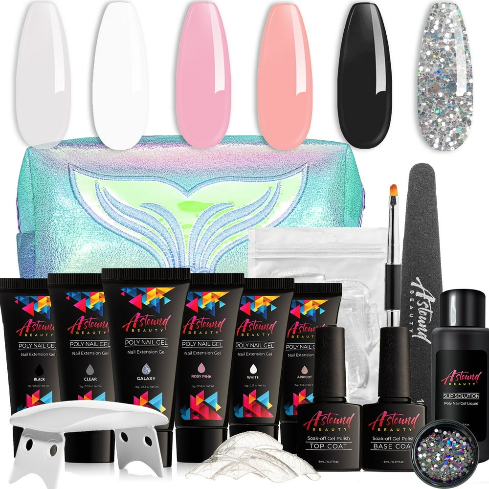 Astound Beauty Polygel Nail Kit with LED Lamp, Slip Solution and