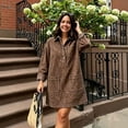 thumbnail image 2 of Women's Leopard Print Denim Shirt Dress, Long Sleeve Button Front Loose A-Line Dress, Casual Fall Daily Outing, 2 of 5