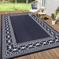 thumbnail image 6 of Memoryfield 8' x 10' Outdoor Rug Waterproof, Reversible Plastic Straw Patio Mat, Portable Rug for Deck, RV, Camping & Balcony, Navy/White, 6 of 8