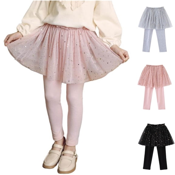 Bixock Girls Leggings Pants,Workout Pants for Girls,Star Sequins Leggings Mesh Skirt 2 In 1 Pants Long Pants