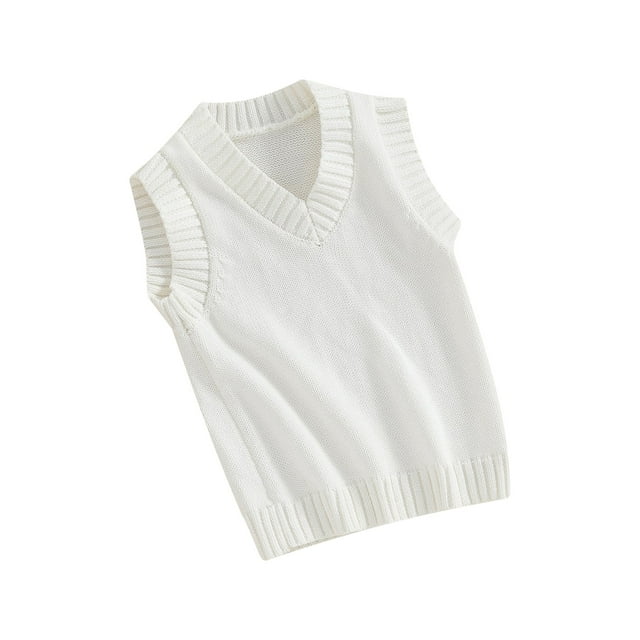 FOCUSNORM Toddler Sweater Vest Lightweight Sleeveless V Neck Solid Color Pullover Knitted Tank Tops