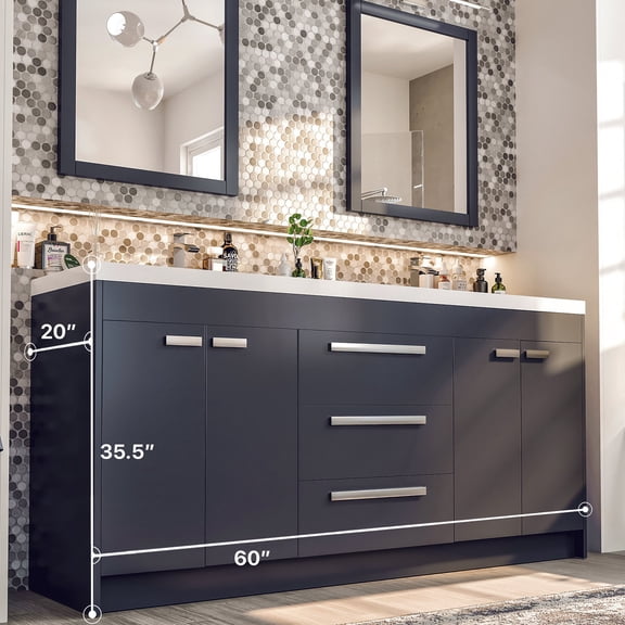 Eviva Lugano 60" Gray Modern Bathroom Vanity with White Integrated Acrylic Double Sink