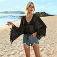 thumbnail image 4 of Women Crochet Cardigan - Tie Front Hollow Out Long Sleeves Summer Knit Cover Black M, 4 of 8