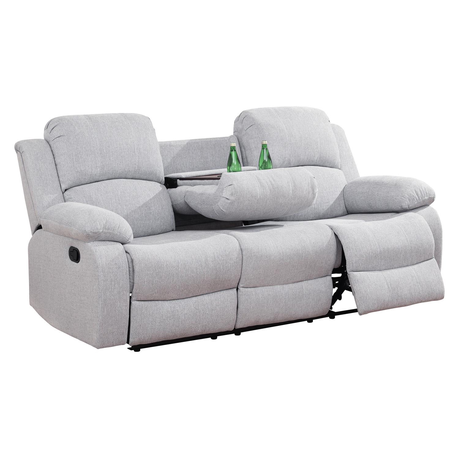 Gewnee Linen Fabric Upholstered Manual Reclining Sofa with 3 Recliners and Cup Holders,Gray