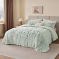 thumbnail image 6 of Intelligent Design Full/Queen Shaggy Faux Comforter Set, Long Fur Wave Spring Comforter Bedding Set, 3-Piece Warm Bed Set with Pillow Sham, Green/White, 6 of 8