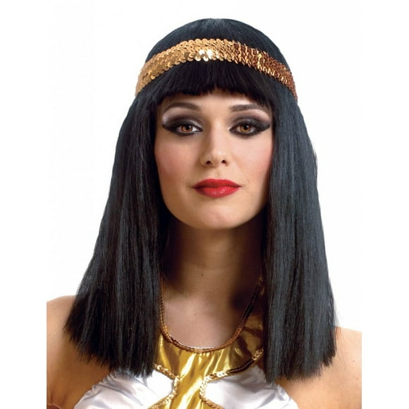 Cléopâtre Perruque Noire avec Bandeau d'Or Reine des Femmes Costume Adulte Égyptien