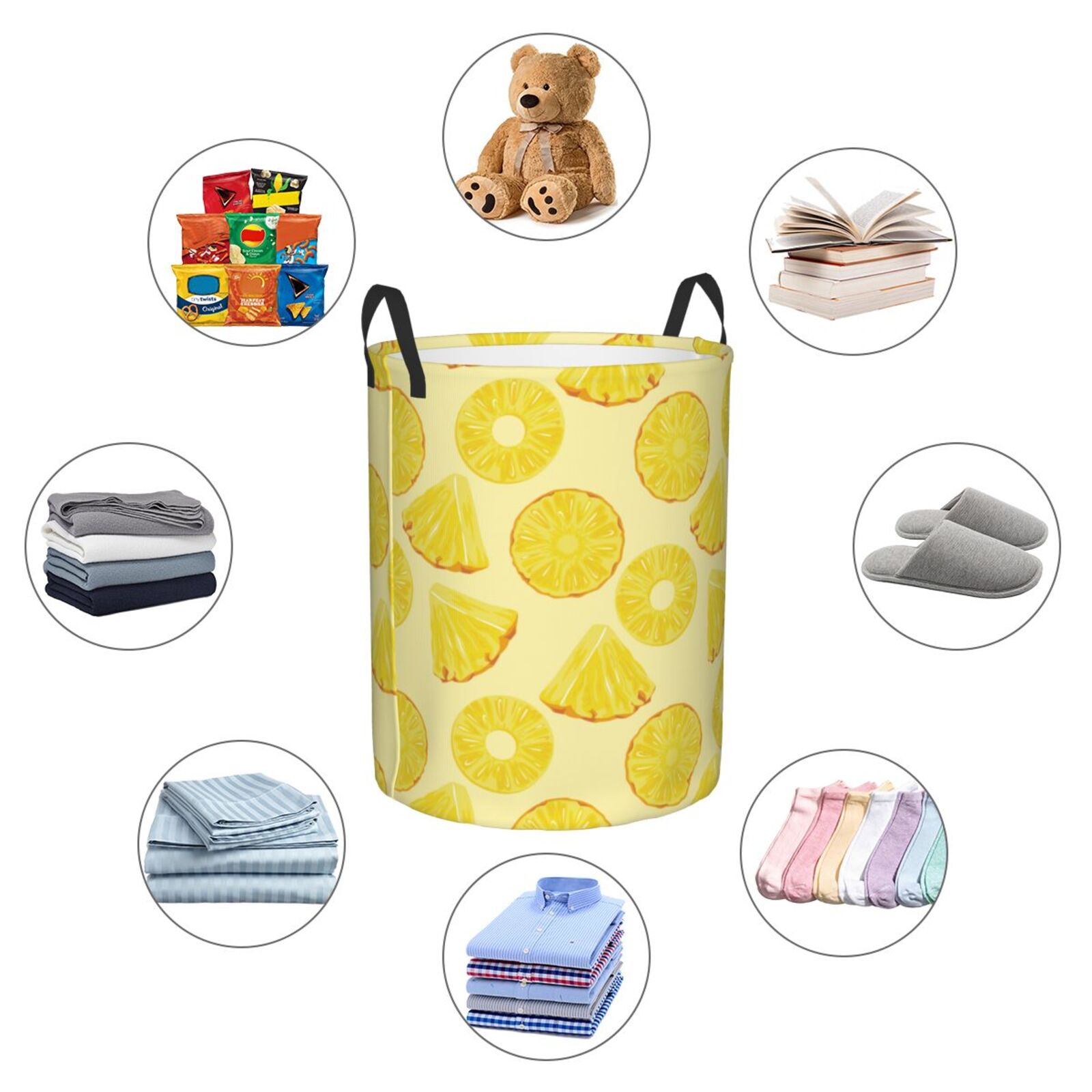 Large Laundry Basket with Handles - Cute Hollow Pineapple Kids Baby Dirty Clothes Laundry Hamper for Bedroom Aesthetic