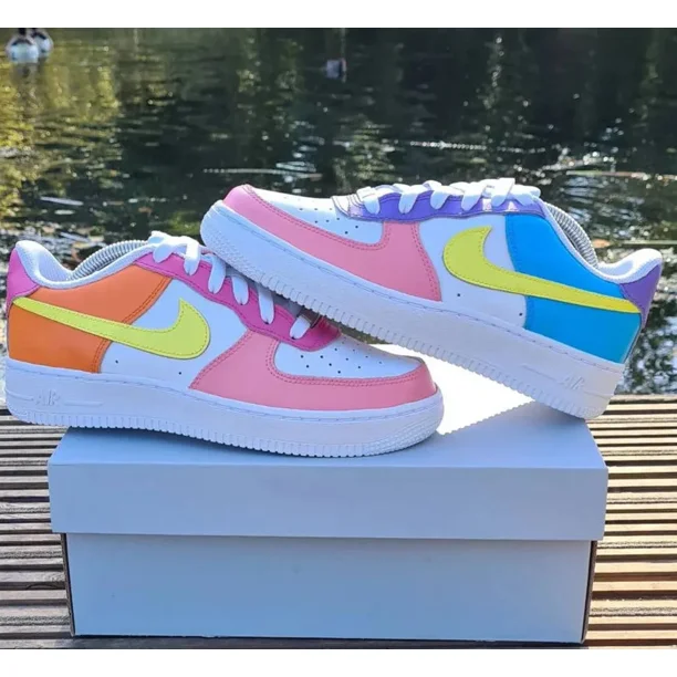 Air Force 1 Custom White Shoes Bright Multicolor Summer Pink Blue Yellow Purple