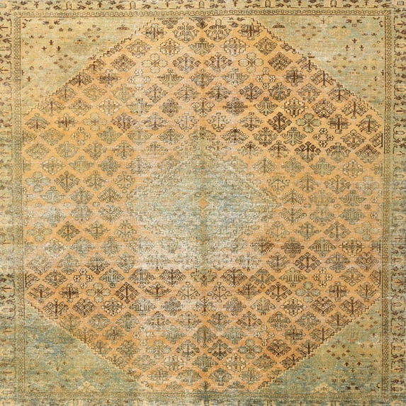 Ahgly Company Machine Washable Indoor Square Traditional Cinnamon Brown Area Rugs, 6' Square