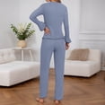 thumbnail image 4 of UJNDER Women's Sleepwear Set Long Sleeve Pajamas Winter Loungewear Cozy Home Outfit Casual Two Piece Outfit for Fall and Winter Pant Suits for Women Light Blue S, 4 of 6