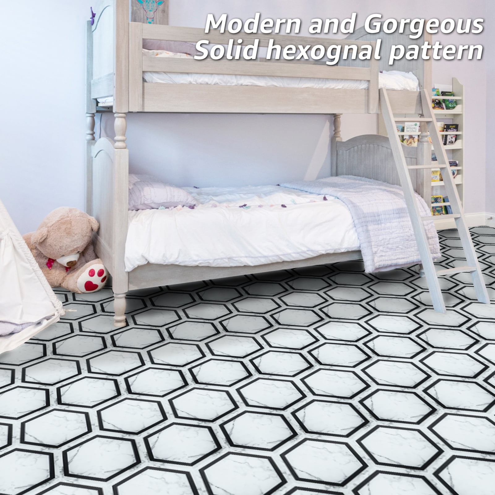 Art3d 30-Pack 11.8" x 10.2" White Marble Hexagon Peel and Stick Flooring Tile, Self Adhesive Waterproof Vinyl Floor Tile
