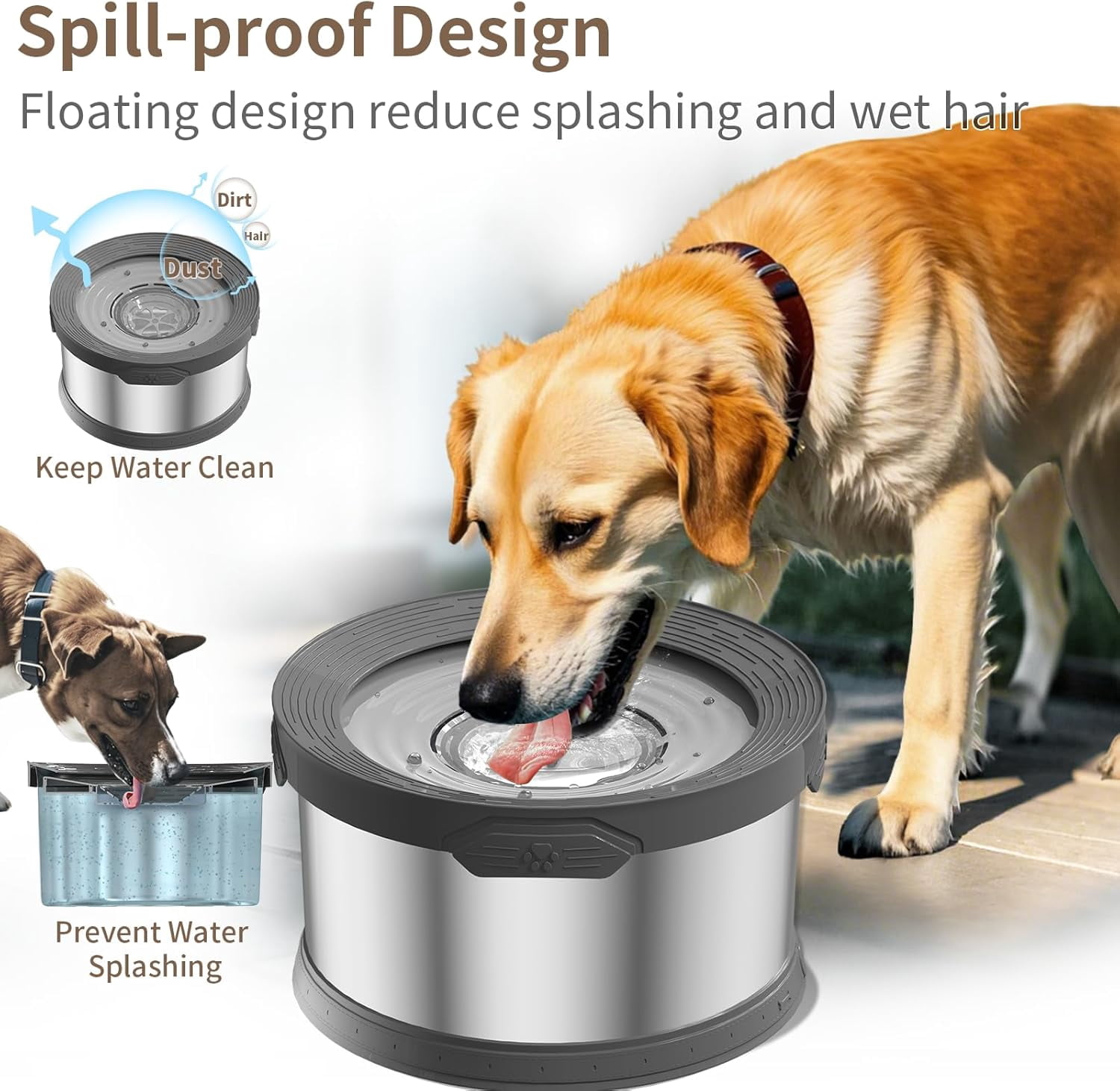 10L Dog Water Bowl No Spill 2.6 Gallon Super Large Capacity Stainless Steel No Splash Dog Bowls 338oz Slow Drinking Feeder with Non-Slip Base Pet Water Dispenser for Dogs