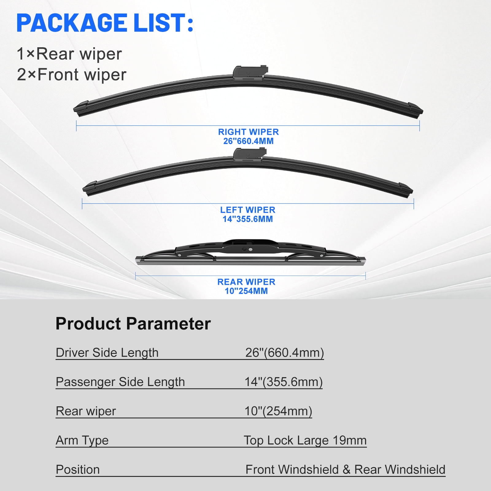 VYAOP Windshield Wipers Replacement for 2013-2023 Chevrolet Trax,2013-2022 Buick Encore OEM Quality All Season Wiper Blades 26" 14" 10" (3 Pack)