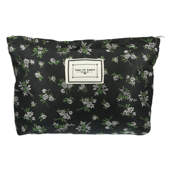 Unique Bargains Canvas Makeup Bag Large Capacity Makeup Pouch Cosmetic Pouch Women Cosmetic Bags Black Pink