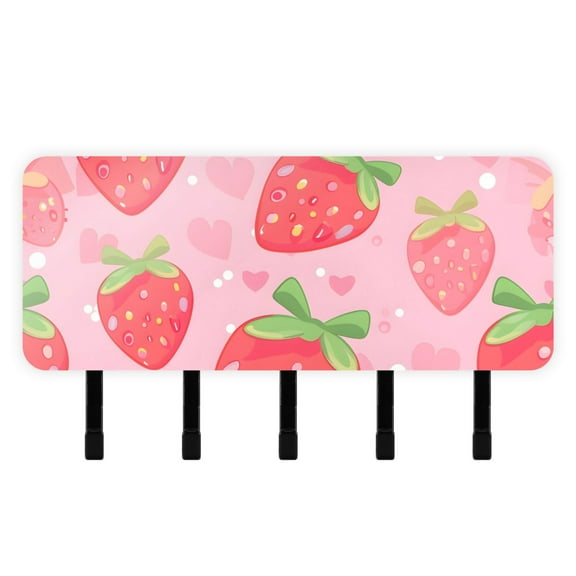 Cute Strawberry Key Holder for Wall Mail Holder Organizer with 5 Key Hooks Wall Mount Key Rack with Shelf