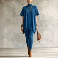 thumbnail image 2 of Szluipve 2 Piece Sets for Women 2 Piece Knit Loungewear Set Turtleneck Short Sleeve Oversized Tunic Top & Ribbed High Waist Leggings Casual Loose Fall Winter Outfit Suit Royal Blue S, 2 of 7