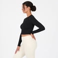 thumbnail image 3 of YITTY Active Women's UltraLuxe Long Sleeve Cropped Workout Top, Athleisure, 4-Way-Stretch, Iconic Black, S, 3 of 6