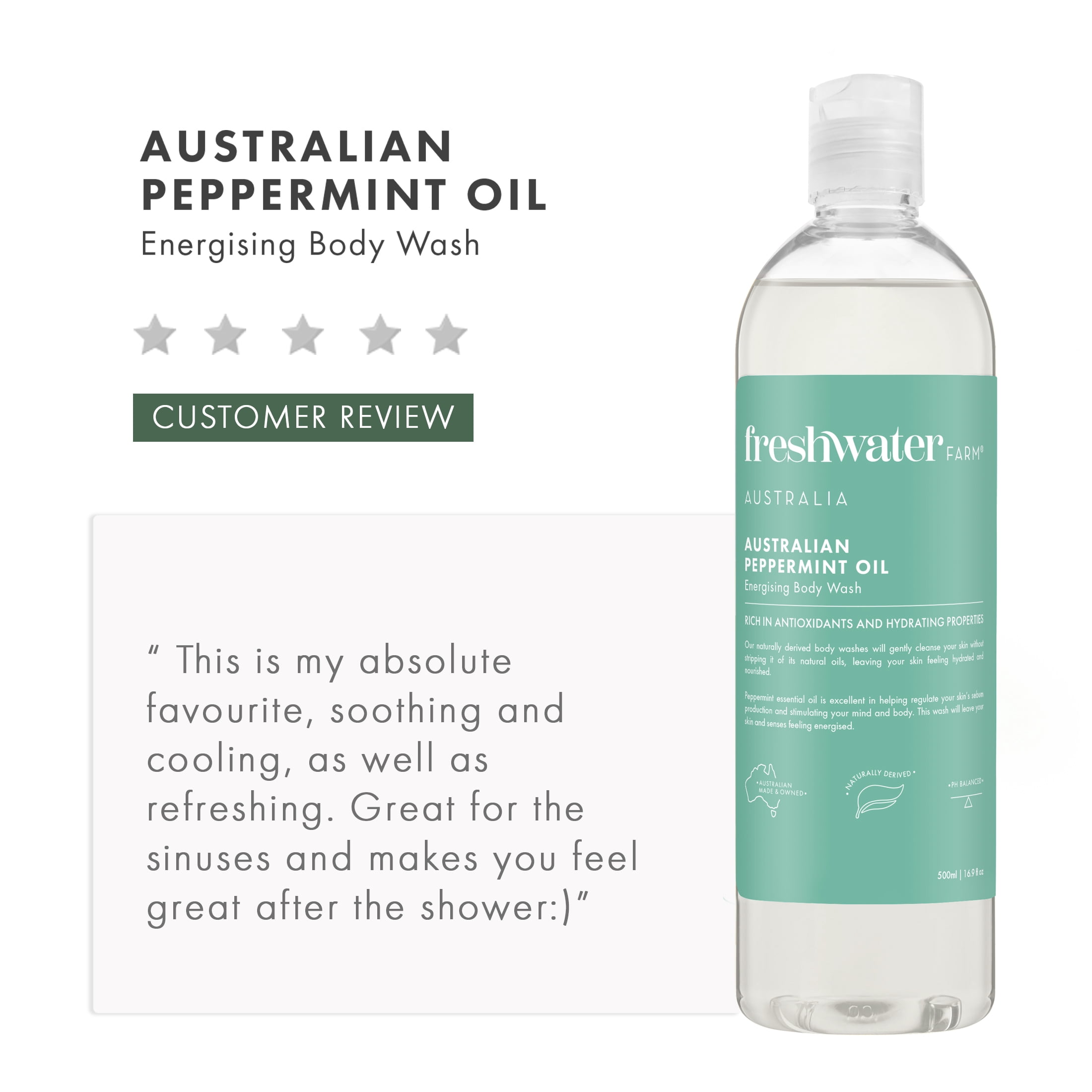 (3 pack) Freshwater Farm Australian Peppermint Oil Natural Body Wash for all skin types 16.9fl oz