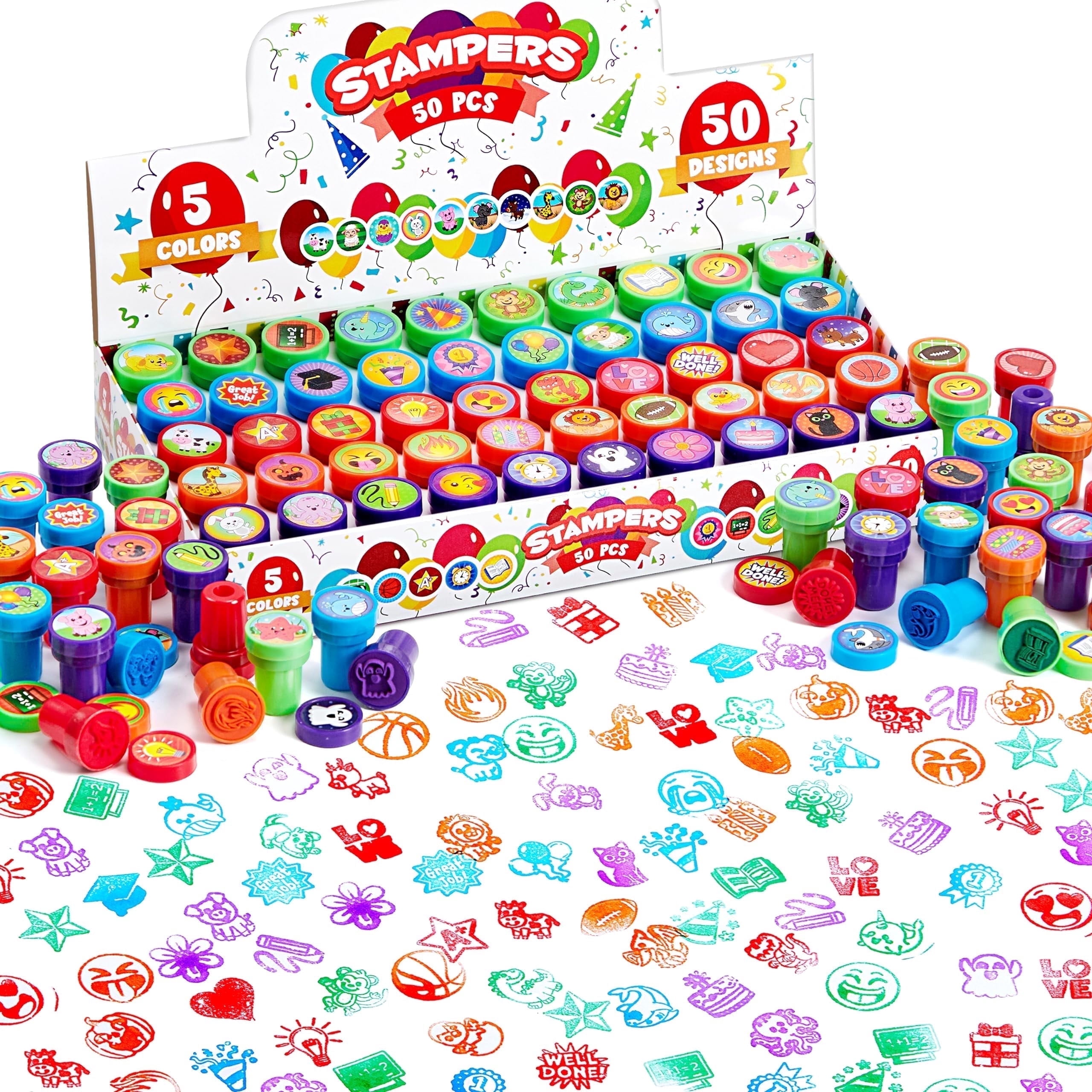(3 pack) Joyfy 50 Pcs Assorted Stamps for Kids, Self-Ink Stamps with 50 Designs for Birthday Party Favor, Carnival Prizes, School Stampers, Goodie Bag, Halloween, Christmas