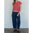 thumbnail image 6 of Women's Light-Weight Cap Sleeve Cardigan Summer Casual Striped Knit Open Front Button Down Sweater Red S, 6 of 8