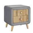 thumbnail image 4 of Upholstered Wooden Nightstand with 2 Drawers, Bedside Table Storage Cabinet with Handles and Rubber Wood Legs, 4 of 8