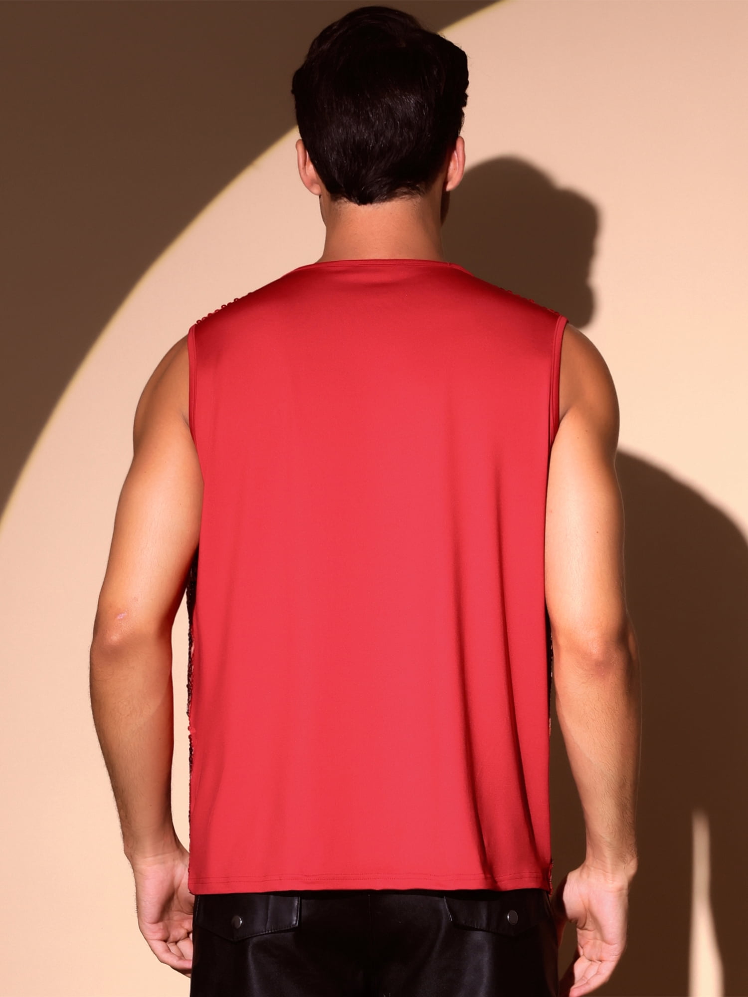 DARING DIVA Men's Patchwork Sleeveless Party Night Out Sparkle Vest 2XL Red