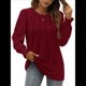 thumbnail image 3 of Camisas de Larga para Mujer, Blusas Plisadas Informales de Negocios con Cuello Redondo y Puños Fruncidos Vino Tinto S, 3 of 7