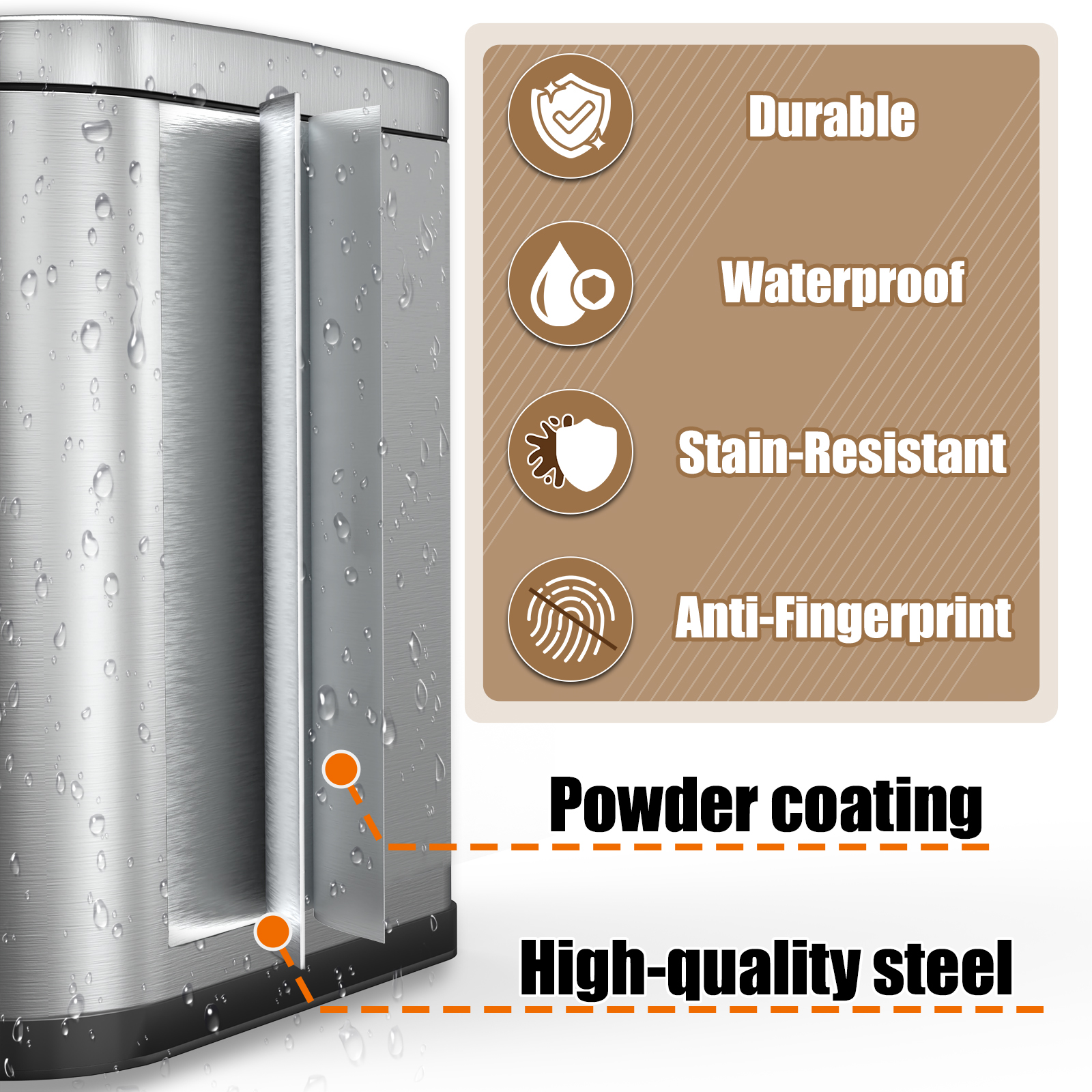 organizelink Dog Poop Trash Can Outside with Odor Control Lid & Step Pedal, 3.2Gal Stainless Steel Outdoor Trash Can, Waterproof Dog Waste Container Station - Includes Carbon Filters & Bag Holder
