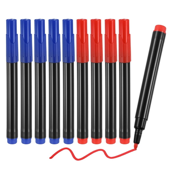 Uxcell 10 Pack Dry Erase Markers Pens, Watercolor Fine Tip Marker, Wet Erase Whiteboard Markers for Paper Drawing Art Supplies Office Home, Dark Blue & Red