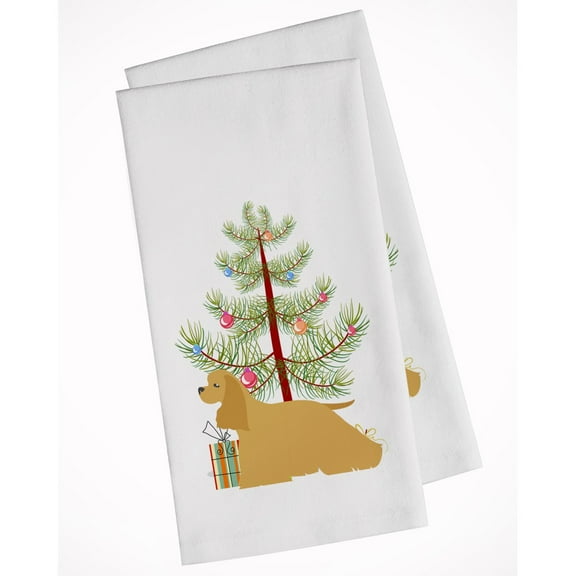 Cocker Spaniel Merry Christmas Tree White Kitchen Towel Set of 2 Dish Towels