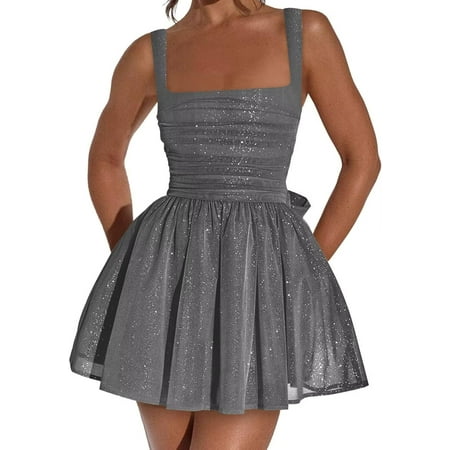 WANGJUNBEI Sparkly Tulle Cocktail Dress for Teens 2025 Short Corset Prom Dress Square Neck Mini Cocktail Party Gowns