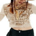 thumbnail image 3 of Women Ribbed Tops Long Sleeve Letter Print Over Navel Crop Tops Clothing, 3 of 8