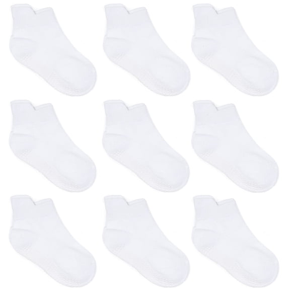 ZAPLES Baby Non Slip Grip Ankle Socks with Non Skid Soles for Infants Toddlers Kids Boys Girls, White, 12-36 Months