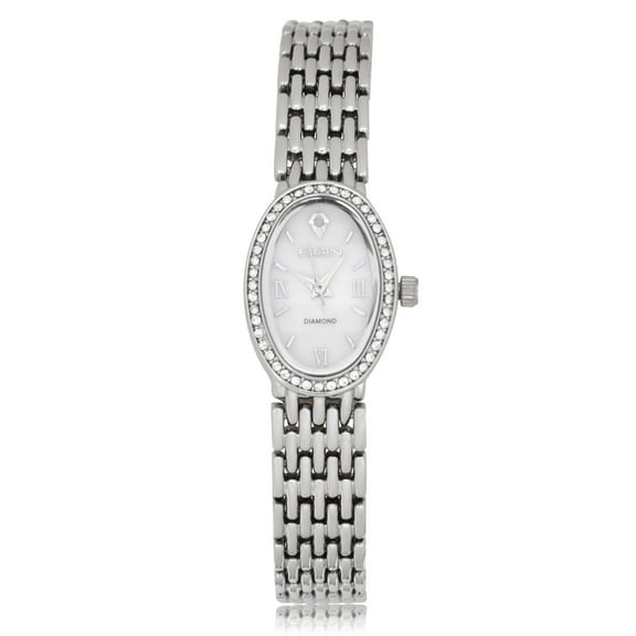 Elgin Adult Female Silver-tone Bracelet Watch with Mother of Peal Dial and 44 Czech Stones - EG170024