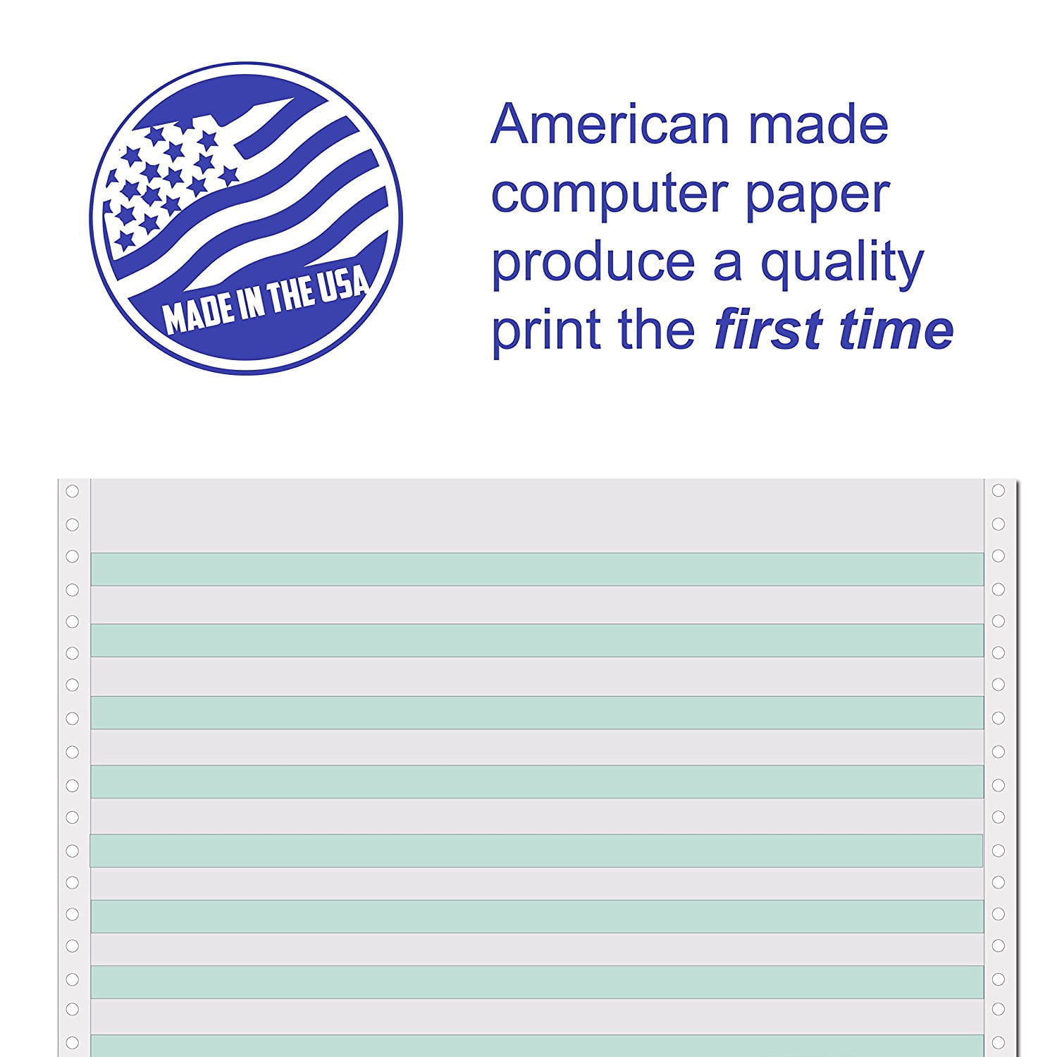 Continuous paper 14 7/8 x 11 Alliance, 20lb, ½ inch green bar , 1 Part – 2,700 sheets | Carton