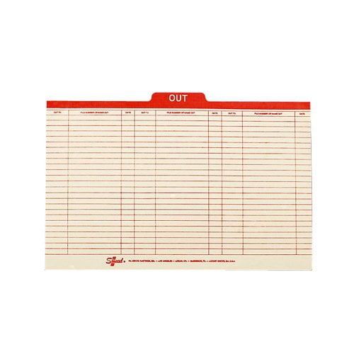 Smead 53910 Charge-Out Record Guides, 1/5 Red "OUT" Tab, Manila, Legal, 100/Box