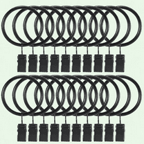 20 Heavy Duty Curtain Rings with Clips, 1.5 Inch, Black, for Decorative Garment Rings