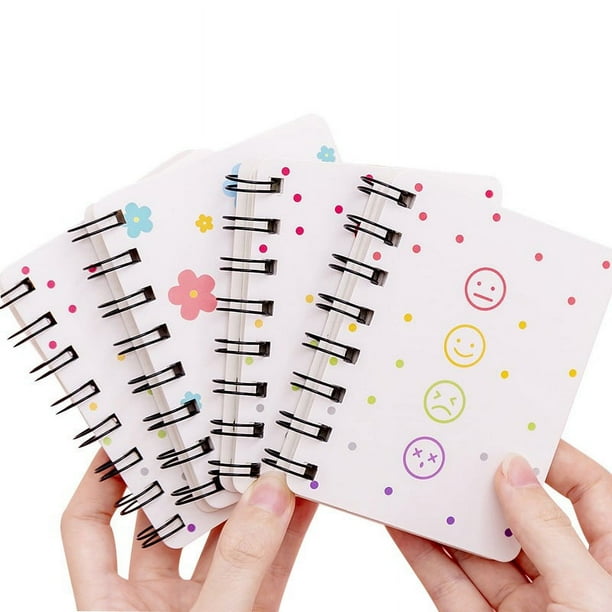 Cuaderno espiral pequeño, 4 piezas, diseño de 4 estilos, páginas en blanco de tapa dura gruesa, 80 hojas, diarios de 160 páginas para estudio y notas