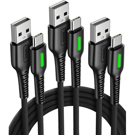 INIU USB C Cable 【3 Pack】, 3.1A QC Nylon Braided Fast Charging Cord for Samsung Google, Black